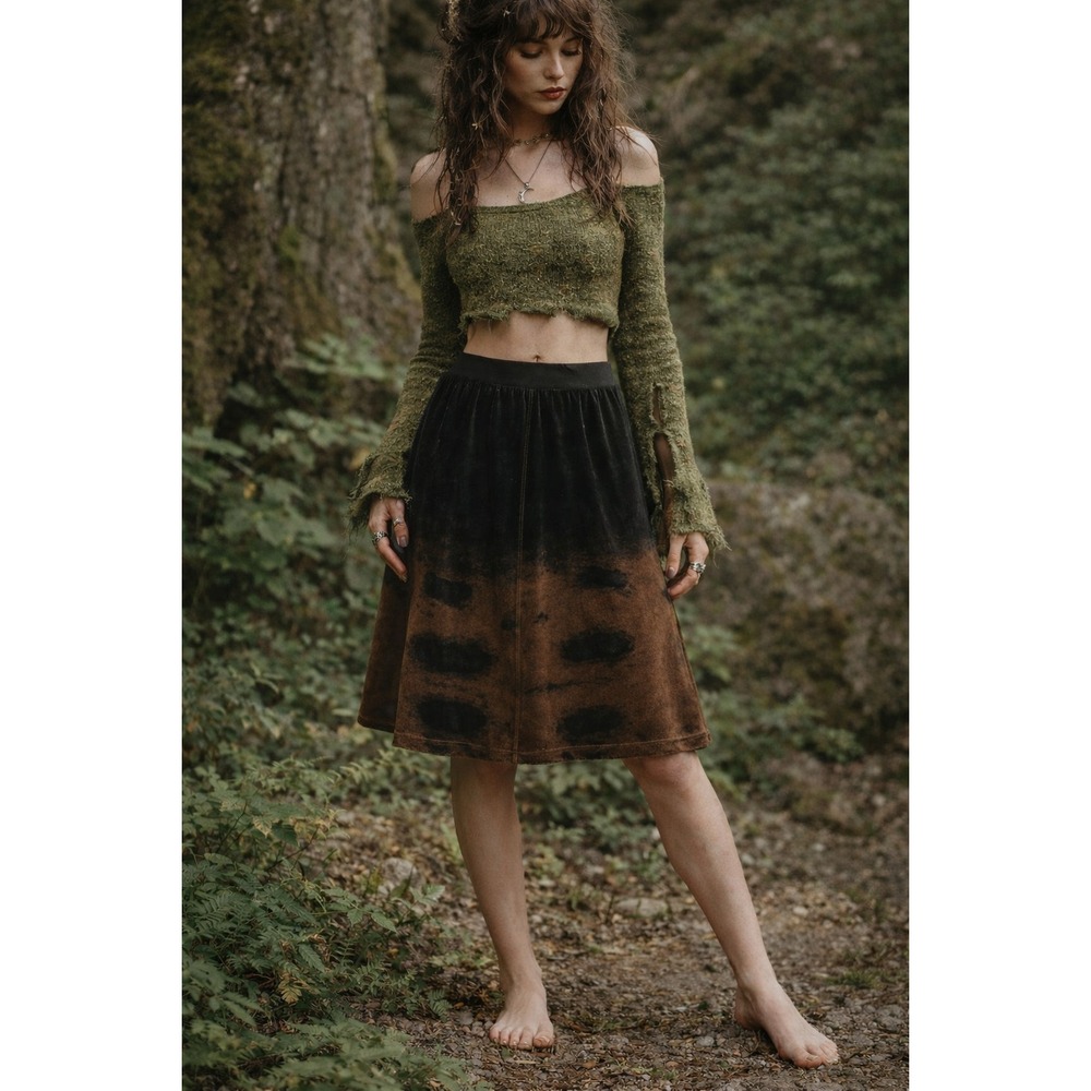 Five Star VTG Y2K‎ Black Velour Ombre Fairy Grunge A-Line Midi Skirt XXS Boho